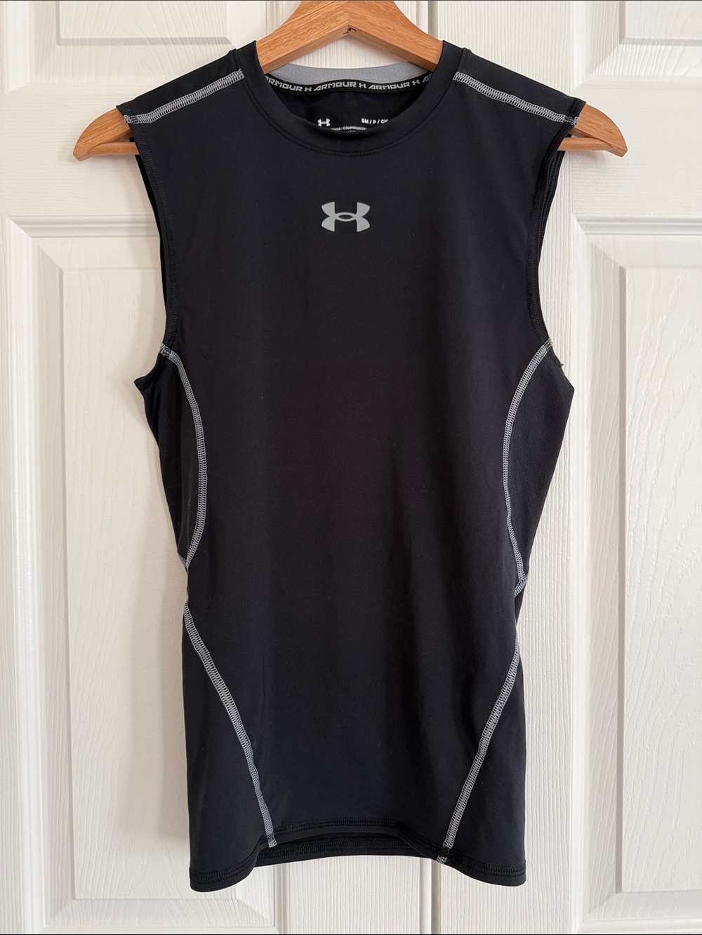 Under Armour Black Compression Tank with Gray Stitching